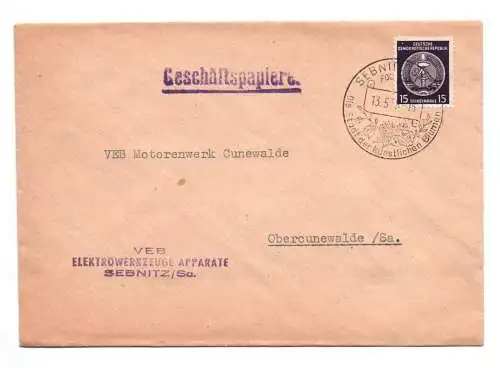 Firmenbrief  VEB Elektrowerkzeuge Apparate Sebnitz Sachsen 1958