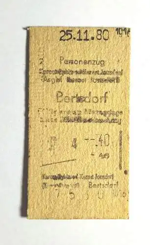 Alter Personenzug Fahrschein Eisenbahn Bertsdorf 1980