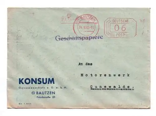 Geschäftspapiere KONSUM Genossenschaft GmbH Bautzen 1952