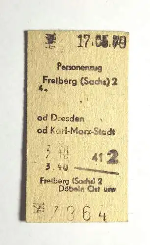 Alter Fahrschein Personenzug Freiberg Sachsen od Dresden od Karl Marx Stadt 1979