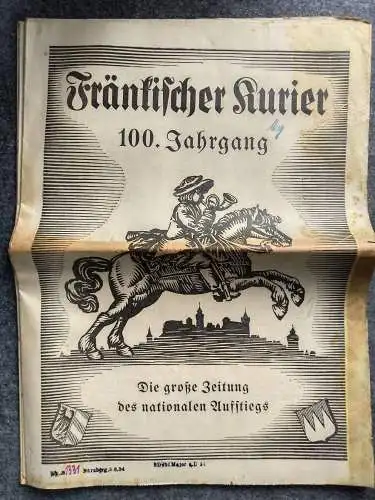 Fränkischer Kurier 100. Jahrgang 1934 alte Zeitung