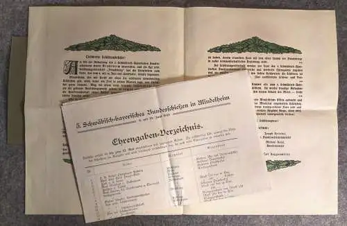 Schieß-Ordnung Fest Programm Schwäbisch Bayrische Bundesschießen 1913 Mindelheim