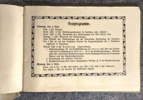 Schieß-Ordnung Fest Programm Schwäbisch Bayrische Bundesschießen 1913 Mindelheim