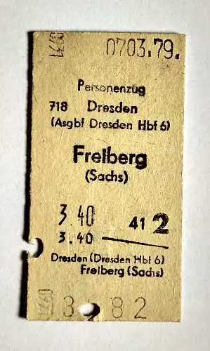 Dresden Asgbf Hbf nach Freiberg Sachsen 1979 alter Fahrschein