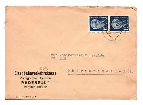 Brief Eisenbahnverkehrskasse Zweigstelle Dresden Radebeul 1953