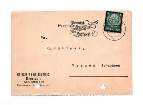 Postkarte Goldstein & Goldschmidt Breslau 1934 Schlesien