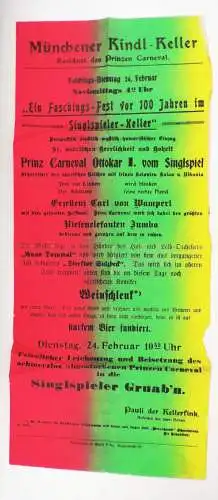 München Kindl Keller Karneval Fasching um 1910 Aushang Programm