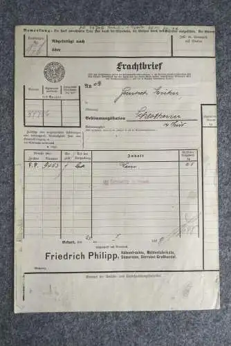 Frachtbrief Erfurt Friedrich Philip nach Schlotheim 1929