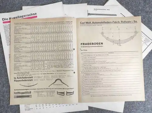 Wolf Preisliste über Automobil Federn Ausgabe 1929