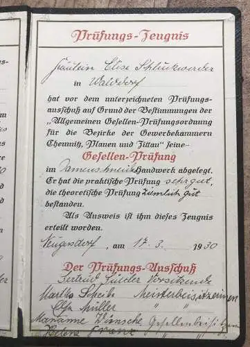 Lehrbrief Damenschneider Schneider Zeugnis Gewerbekammer Zittau 1912