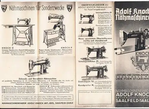 Werbe Prospekt Adolf Knoch Nähmaschinen Saalfeld ( Saale ) um 1935 ! (D