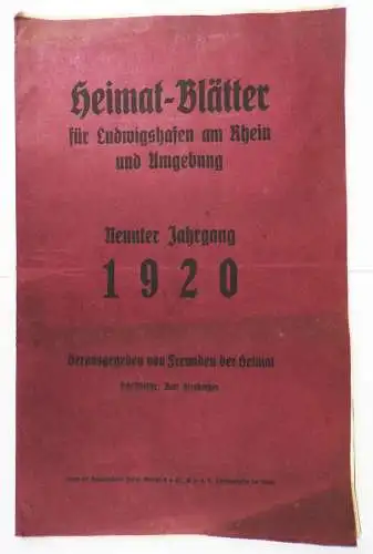 Heimatblätter für Ludwigshafen am Rhein und Umgebung 1920 Karl Kleeberger