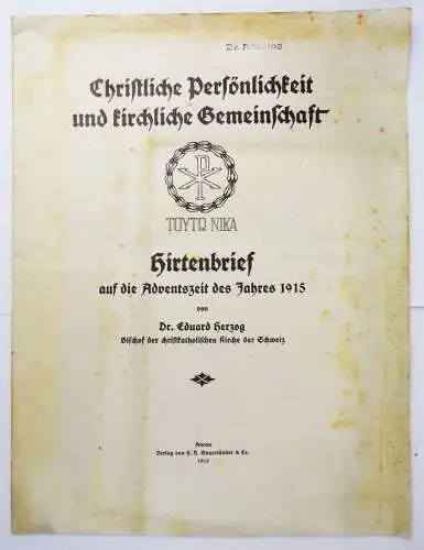 Christliche Persönlichkeit und kirchliche Gemeinschaft Hirtenbrief 1915 Advent