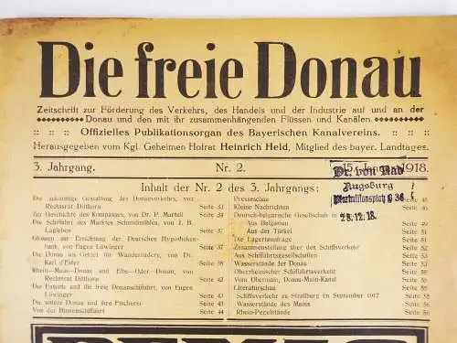 Die freie Donau 1918 Schiffsbau Kanal Rhein 3 Zeitschriften Bayerischer Kanalver