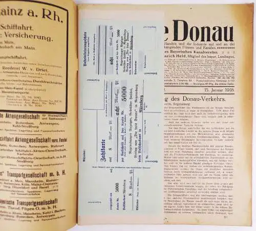 Die freie Donau 1918 Schiffsbau Kanal Rhein 3 Zeitschriften Bayerischer Kanalver