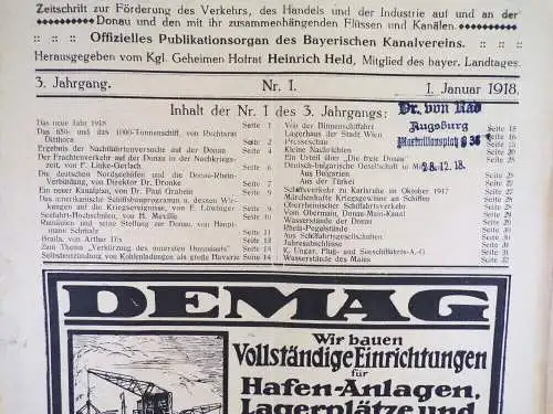 Die freie Donau 1918 Schiffsbau Kanal Rhein 3 Zeitschriften Bayerischer Kanalver