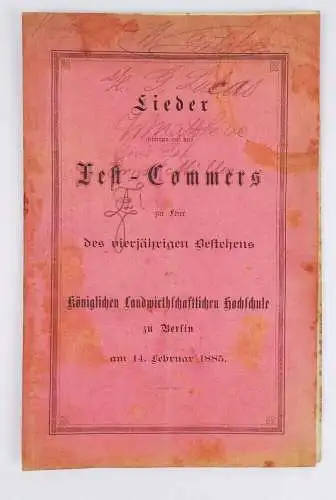 Lieder Fest Commers 40 Jahre königlich landwirtschaftliche Hochschule Berlin 188