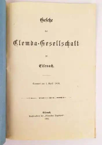 Gesetze der Clemda Gesellschaft zu Eisenach 1884 Thüringen