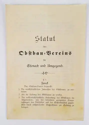 Statut Obstbau Verein Eisenach und Umgebung um 1900