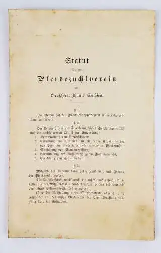 Statut für den Pferdezuchtverein Großherzogtum Sachsen Pferde Zucht um 1900