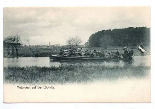 Litho Ak Motorboot auf der Löcknitz um 1900