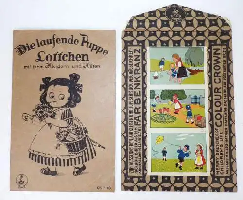 Papier Spielzeug laufende Puppe Lottchen Ausschneidebilder um 1910 Anziehpuppe