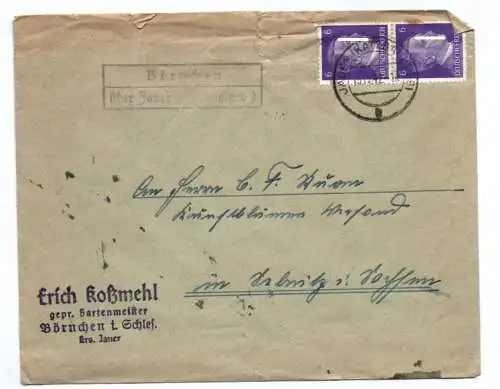 Brief Stempel Börnchen über Jauer Katzbachgebirge 1942 Schlesien