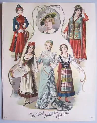 Farblithografie Deutsche Moden Zeitung 1900 Mode Fashion Print Deko Vintage