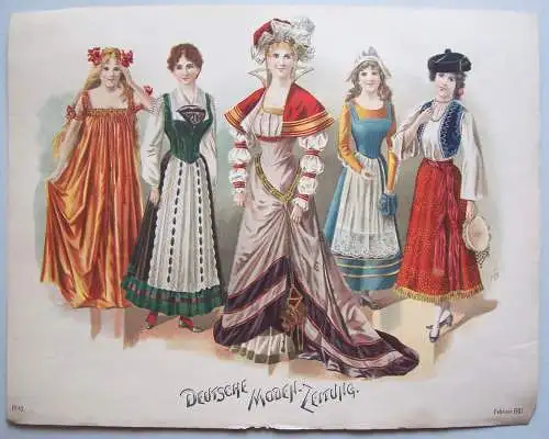 Farblithografie Deutsche Moden Zeitung 1901 Mode Fashion Print Deko Vintage 