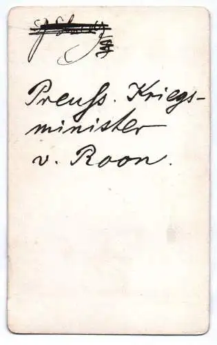 CDV Foto preussischer Kriegsminister von Roon um 1870 mit Pferd