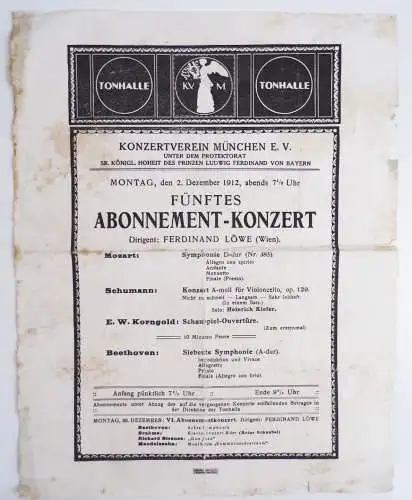 Konzertverein München 1912 5 Abonnement Konzert Ferdinand Löwe Wien