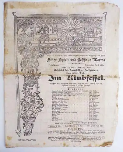 Worms Programm Städtisches Spiel und Festhaus 1910