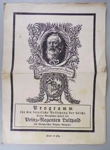 Programm feierliche Beisetzung Prinzregent Luitpold von Bayern 1912