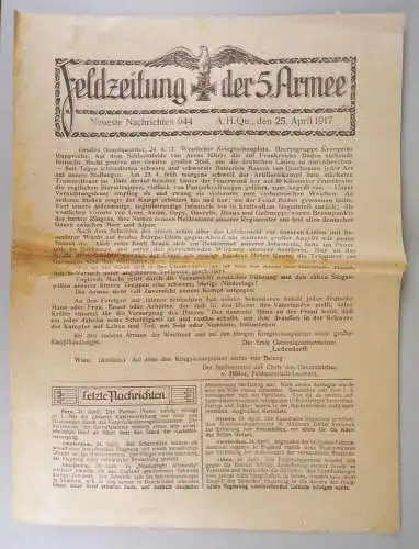 Feldzeitung der 5 Armee 944 April 1917 Militär Zeitung