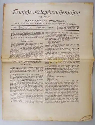 Deutsche Kriegswochenschau Nr 18 April 1917 Zeitung