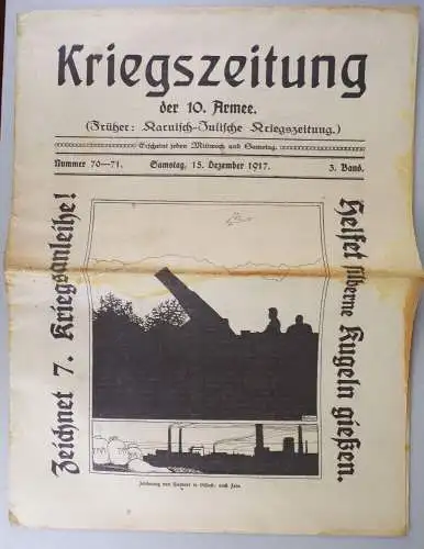 Kriegszeitung der 10 Armee Karnisch Julische Zeitung 1917