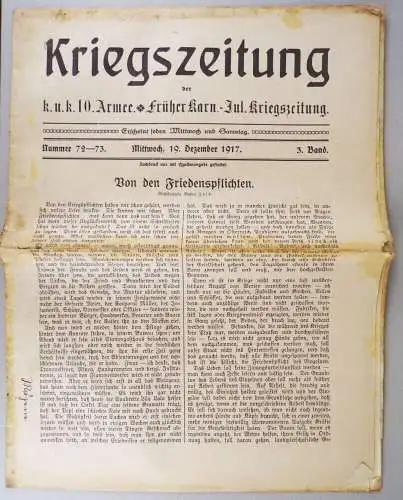 Kriegszeitung der k u k  10 Armee Nummer 72 73 Zeitung 1917 WW1