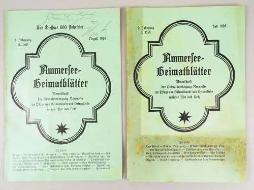 Ammersee Heimatblätter 1926 Nummer 1 und 2 Heimat zwischen Isar und Lech