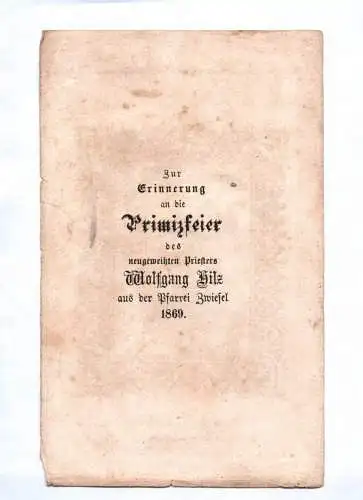 Altes Heiligenbild St. Franz Seraph Primizfeier Zwiesel 1869 Andachtsbild