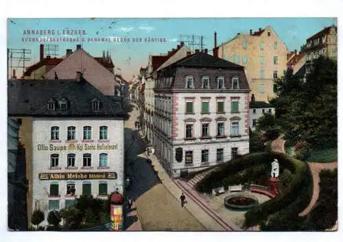 Ak Annaberg Erzgebirge Buchholzerstrasse und Denkmal Georg der Bärtige