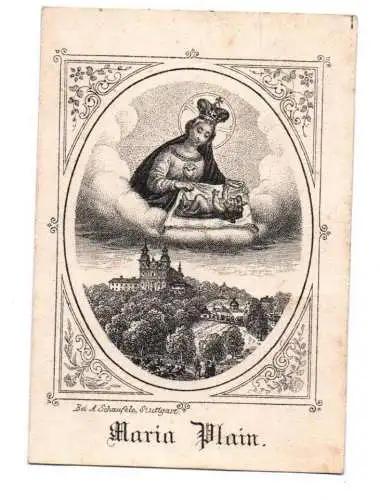 Altes Heiligenbild Maria Plain Schaufele Stuttgart holy card Andachtsbild