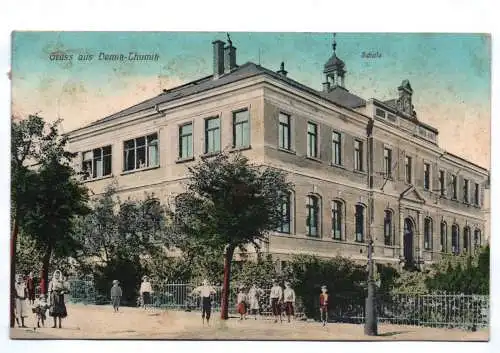 Ak Gruss aus Demitz Thumitz Schule 1912 koloriert