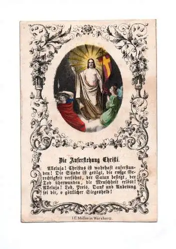 Altes Heiligenbild die Auferstehung Christi um 1850 koloriert Müller Würzburg