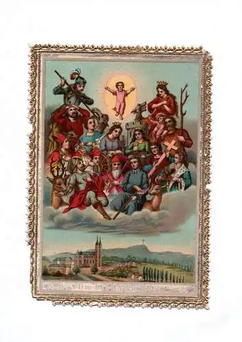 Altes Heiligenbild die heiligen 14 Nothelfer Litho holy card Andachtsbild