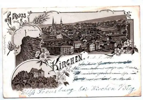 Litho Ak Kirchen Sieg Druidenstein 1898