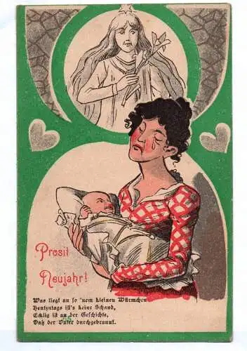 Künstler Ak weinende Frau Baby Neujahr Künstlerkarte um 1910 Satire