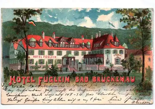 Litho Ak Bad Brückenau Hotel Füglein 1899