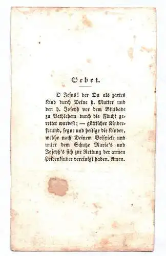 Altes Heiligenbild Verein Aufnahme heilige Kindheit 1853 Jesus Volkstypen Gebet