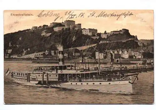 Ak Ehrenbreitstein Dampfer Undine 1917 Rheindampfer Koblenz