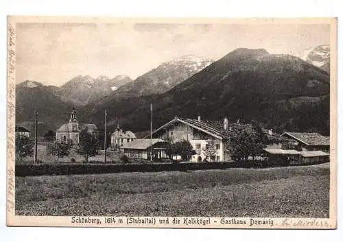 Litho Ak Schönerg Stubaital und die Kalkkögel Gasthaus Domanig 1927